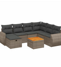 8-tlg. Garten-Sofagarnitur mit Kissen Grau Poly Rattan