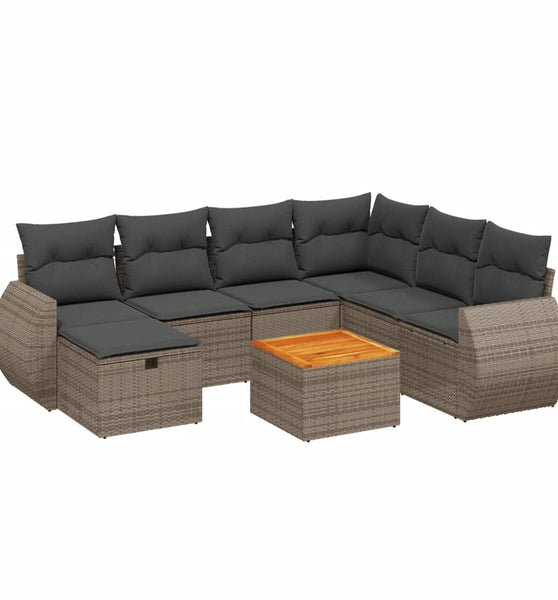 8-tlg. Garten-Sofagarnitur mit Kissen Grau Poly Rattan