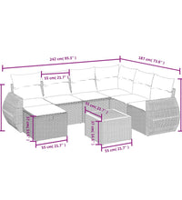 8-tlg. Garten-Sofagarnitur mit Kissen Grau Poly Rattan