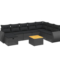 9-tlg. Garten-Sofagarnitur mit Kissen Schwarz Poly Rattan