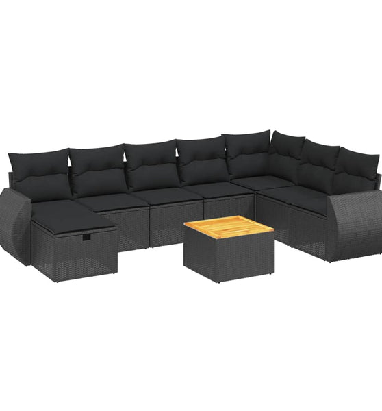 9-tlg. Garten-Sofagarnitur mit Kissen Schwarz Poly Rattan