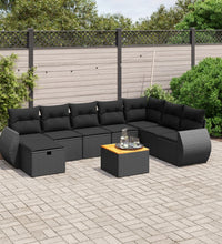 9-tlg. Garten-Sofagarnitur mit Kissen Schwarz Poly Rattan