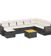 9-tlg. Garten-Sofagarnitur mit Kissen Schwarz Poly Rattan