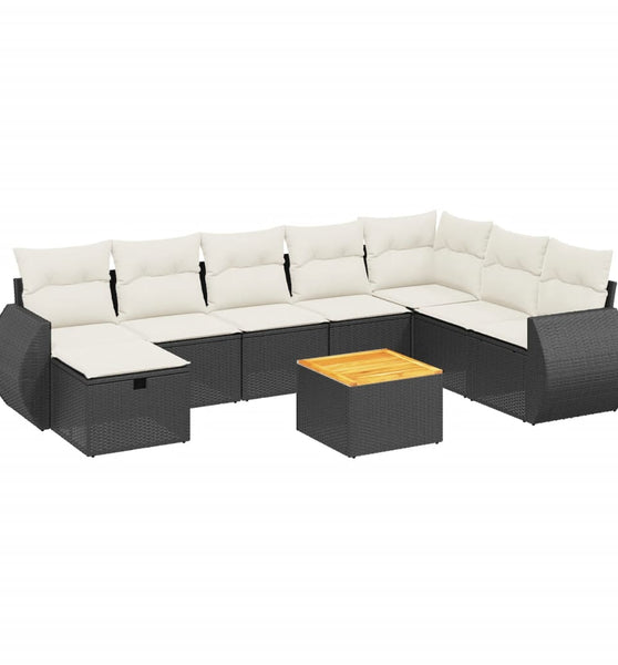 9-tlg. Garten-Sofagarnitur mit Kissen Schwarz Poly Rattan