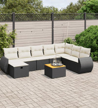 9-tlg. Garten-Sofagarnitur mit Kissen Schwarz Poly Rattan