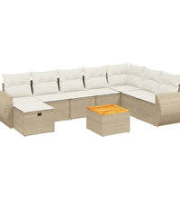 9-tlg. Garten-Sofagarnitur mit Kissen Beige Poly Rattan