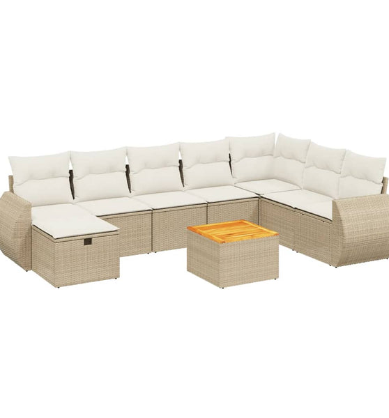 9-tlg. Garten-Sofagarnitur mit Kissen Beige Poly Rattan
