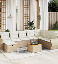 9-tlg. Garten-Sofagarnitur mit Kissen Beige Poly Rattan
