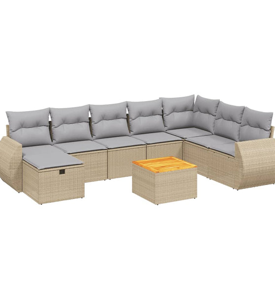 9-tlg. Garten-Sofagarnitur mit Kissen Beige Poly Rattan