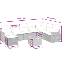 9-tlg. Garten-Sofagarnitur mit Kissen Beige Poly Rattan