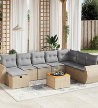 9-tlg. Garten-Sofagarnitur mit Kissen Beige Poly Rattan