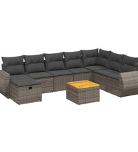 9-tlg. Garten-Sofagarnitur mit Kissen Grau Poly Rattan