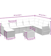9-tlg. Garten-Sofagarnitur mit Kissen Grau Poly Rattan