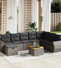 9-tlg. Garten-Sofagarnitur mit Kissen Grau Poly Rattan