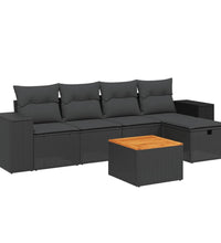6-tlg. Garten-Sofagarnitur mit Kissen Schwarz Poly Rattan