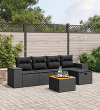 6-tlg. Garten-Sofagarnitur mit Kissen Schwarz Poly Rattan