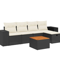 6-tlg. Garten-Sofagarnitur mit Kissen Schwarz Poly Rattan