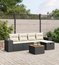 6-tlg. Garten-Sofagarnitur mit Kissen Schwarz Poly Rattan