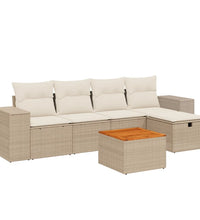 6-tlg. Garten-Sofagarnitur mit Kissen Beige Poly Rattan