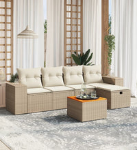 6-tlg. Garten-Sofagarnitur mit Kissen Beige Poly Rattan