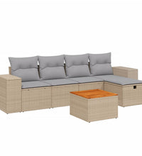 6-tlg. Garten-Sofagarnitur mit Kissen Beige Poly Rattan