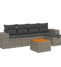6-tlg. Garten-Sofagarnitur mit Kissen Grau Poly Rattan