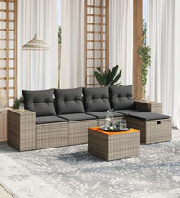 6-tlg. Garten-Sofagarnitur mit Kissen Grau Poly Rattan