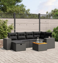 7-tlg. Garten-Sofagarnitur mit Kissen Schwarz Poly Rattan