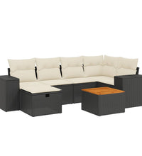 7-tlg. Garten-Sofagarnitur mit Kissen Schwarz Poly Rattan