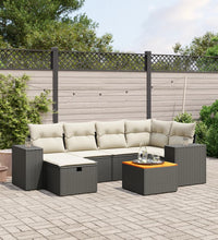 7-tlg. Garten-Sofagarnitur mit Kissen Schwarz Poly Rattan