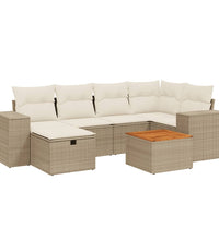 7-tlg. Garten-Sofagarnitur mit Kissen Beige Poly Rattan