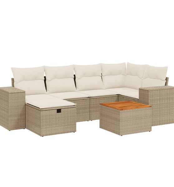 7-tlg. Garten-Sofagarnitur mit Kissen Beige Poly Rattan