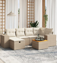 7-tlg. Garten-Sofagarnitur mit Kissen Beige Poly Rattan