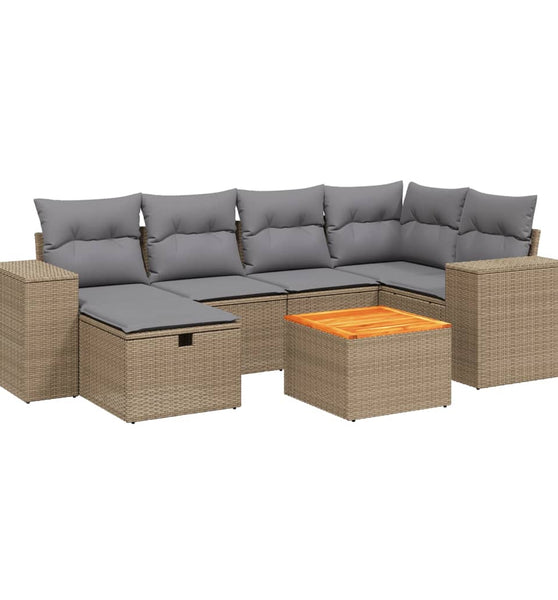 7-tlg. Garten-Sofagarnitur mit Kissen Beige Poly Rattan