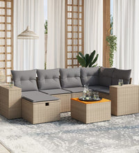 7-tlg. Garten-Sofagarnitur mit Kissen Beige Poly Rattan
