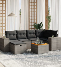 7-tlg. Garten-Sofagarnitur mit Kissen Grau Poly Rattan
