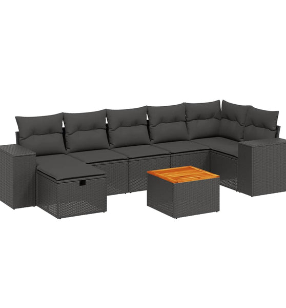 8-tlg. Garten-Sofagarnitur mit Kissen Schwarz Poly Rattan