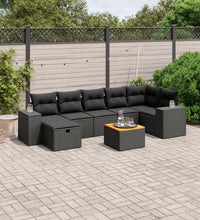 8-tlg. Garten-Sofagarnitur mit Kissen Schwarz Poly Rattan