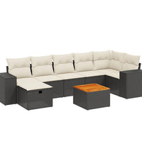 8-tlg. Garten-Sofagarnitur mit Kissen Schwarz Poly Rattan
