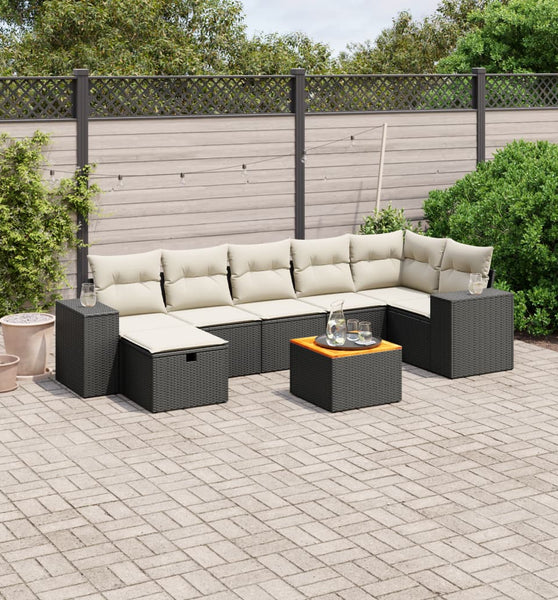 8-tlg. Garten-Sofagarnitur mit Kissen Schwarz Poly Rattan