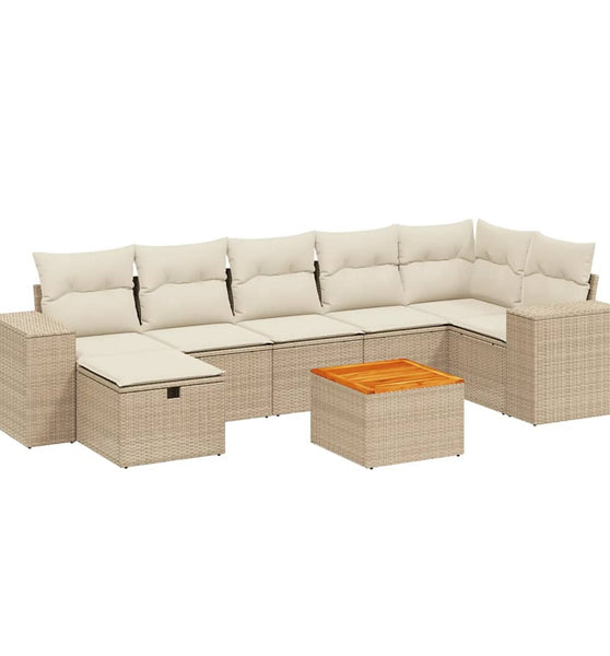 8-tlg. Garten-Sofagarnitur mit Kissen Beige Poly Rattan