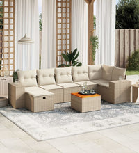 8-tlg. Garten-Sofagarnitur mit Kissen Beige Poly Rattan