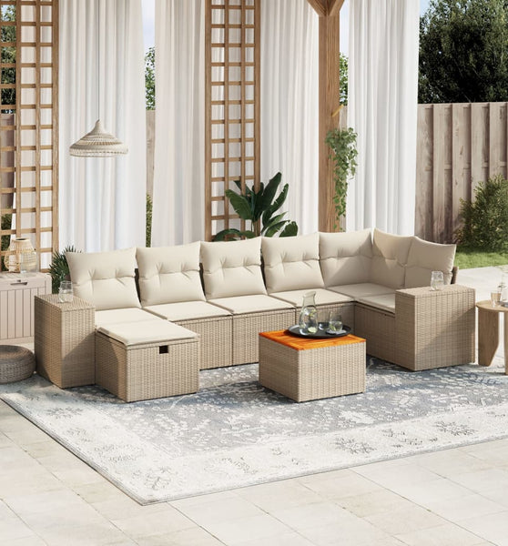 8-tlg. Garten-Sofagarnitur mit Kissen Beige Poly Rattan