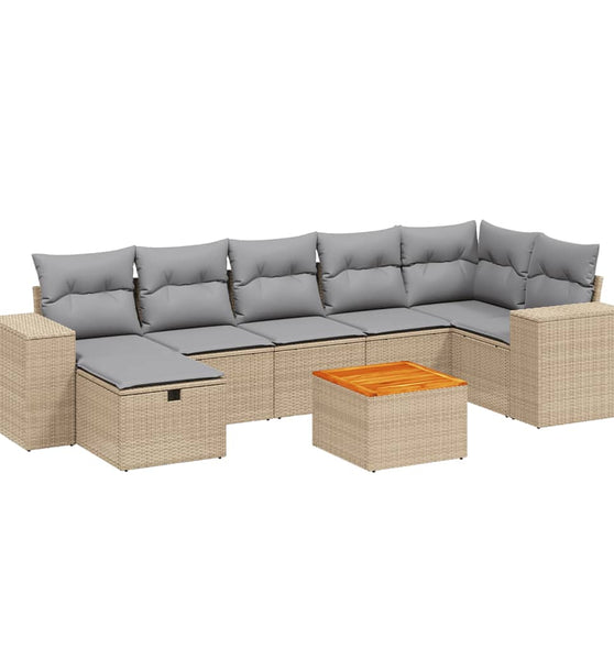 8-tlg. Garten-Sofagarnitur mit Kissen Beige Poly Rattan