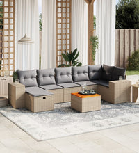 8-tlg. Garten-Sofagarnitur mit Kissen Beige Poly Rattan