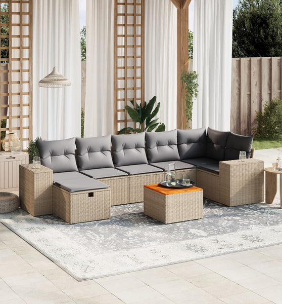 8-tlg. Garten-Sofagarnitur mit Kissen Beige Poly Rattan