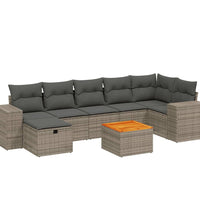 8-tlg. Garten-Sofagarnitur mit Kissen Grau Poly Rattan