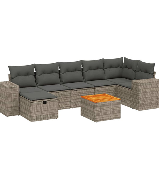 8-tlg. Garten-Sofagarnitur mit Kissen Grau Poly Rattan