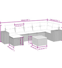 8-tlg. Garten-Sofagarnitur mit Kissen Grau Poly Rattan