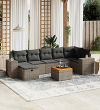8-tlg. Garten-Sofagarnitur mit Kissen Grau Poly Rattan